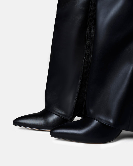 Women's Leather Knee High Boots Fold Over Buckle