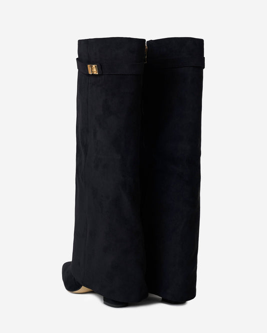 Women's Suede Knee High Boots Fold Over Buckle