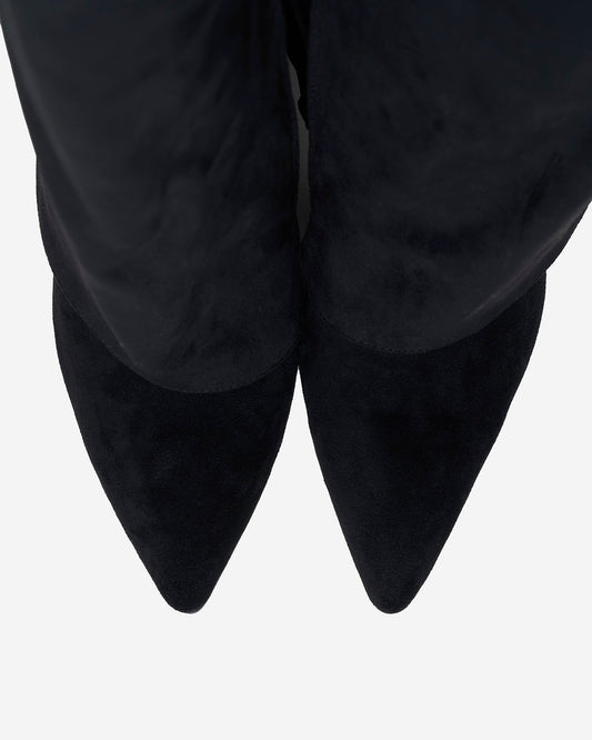 Women's Suede Knee High Boots Fold Over Buckle