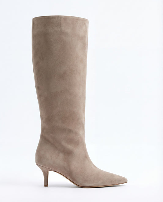 Women's Mona Suede Knee High Boots Pointed Toe Beige