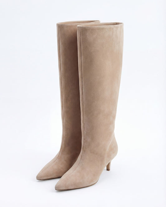 Women's Mona Suede Knee High Boots Pointed Toe Beige