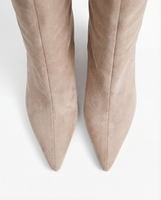 Women's Mona Suede Knee High Boots Pointed Toe Beige