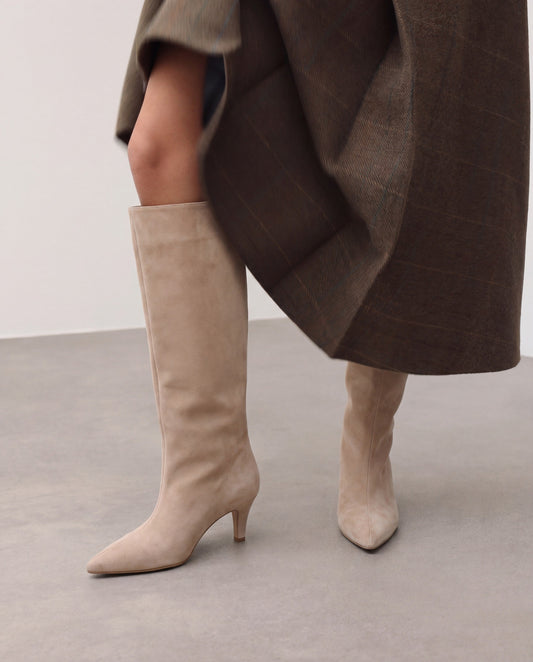 Women's Mona Suede Knee High Boots Pointed Toe Beige